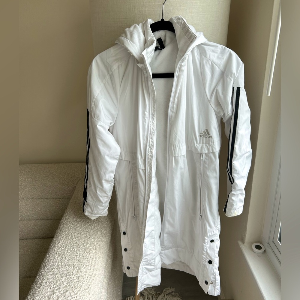 Adidas white long parka